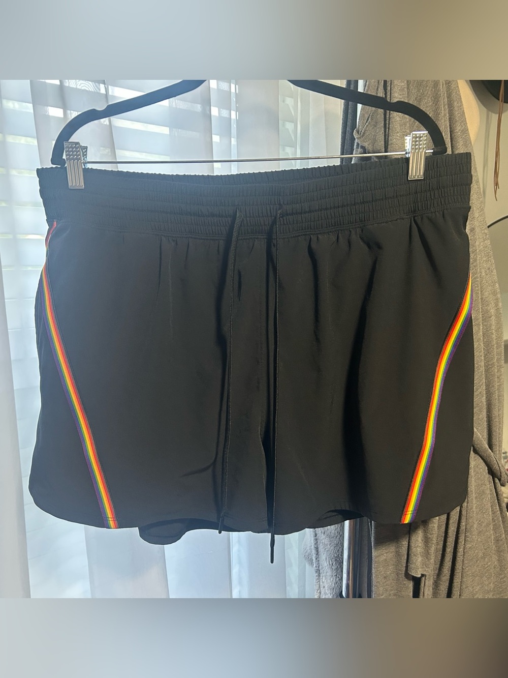 Black Athletic Shorts with Rainbow Side Stripes